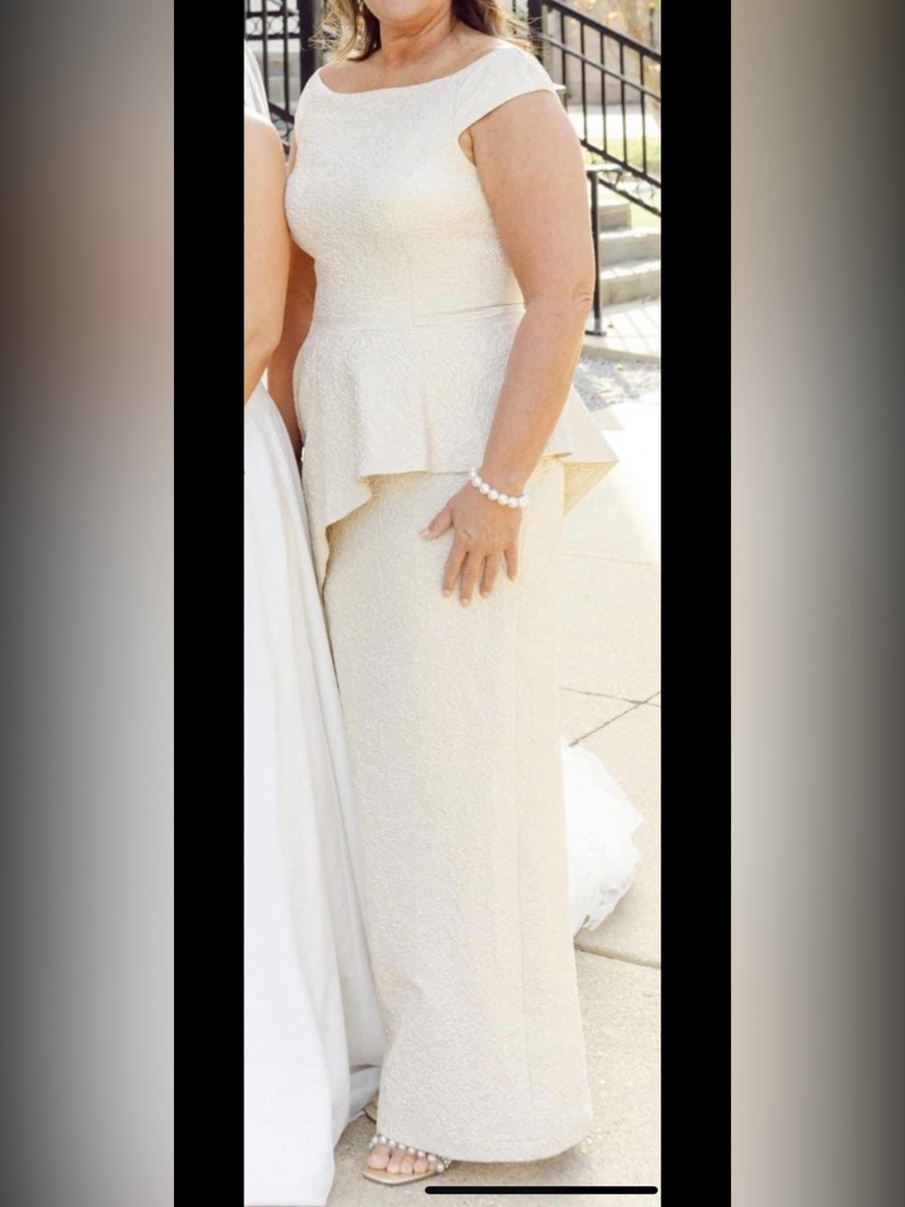 Teri Jon Elegant Cream Peplum Evening Dress